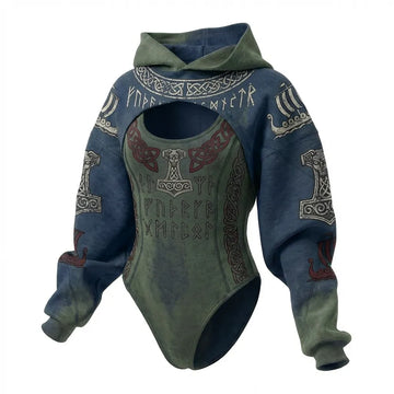 Viking Print Women's Hooded Jumpsuit Two-Piece Set