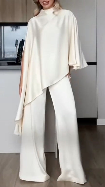 Women's Round Neck Satin Zipper Irregular Elegant Suit