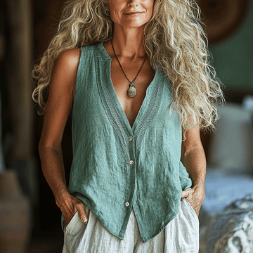 Women's Linen Ethnic Sleeveless Shirt