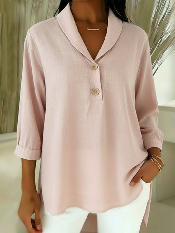 Retro Cozy Notch Lapel Linen Shirt Top
