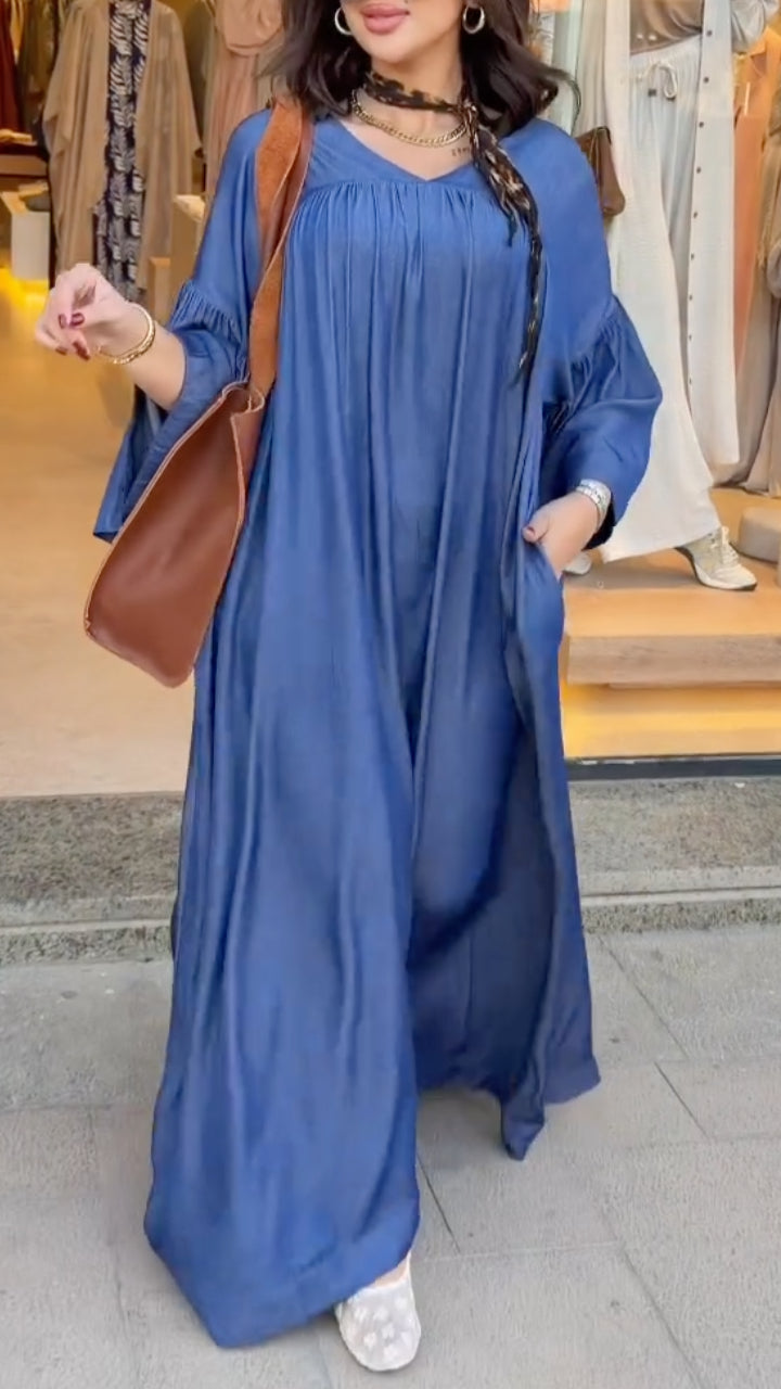 Women's Loose-Fit Tencel Denim Dress with Dropped Shoulders and Wide Legs