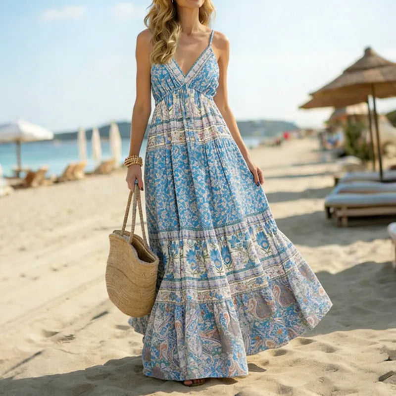 Boho Paisley Patchwork Patterns Maxi Suspender Dress