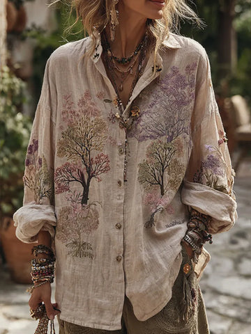 Women's Floral Art Button Down Comfy Shirt