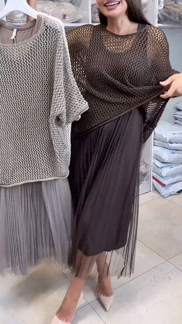 Women's Open-Knit Cover-Up & Dress — Casual Two-Piece Set