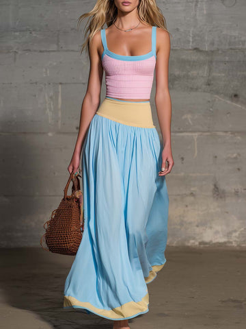 Capri Pastel Maxi Skirt Set Dreamy Coastal Energy