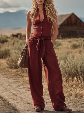 Retro-casual Western-style Red Plaid Set