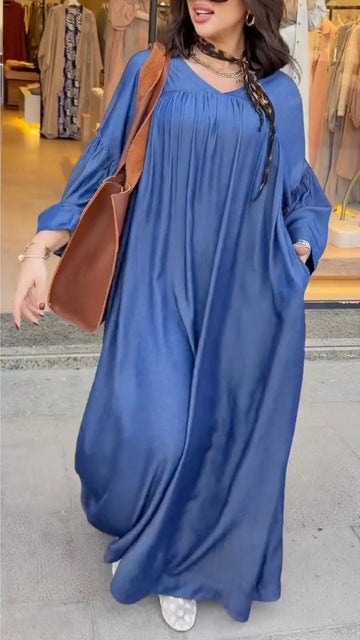 Women's Loose-Fit Tencel Denim Dress with Dropped Shoulders and Wide Legs