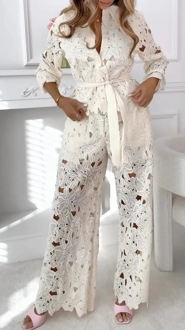 Women's Lapel Hollow-Out Textured Suit