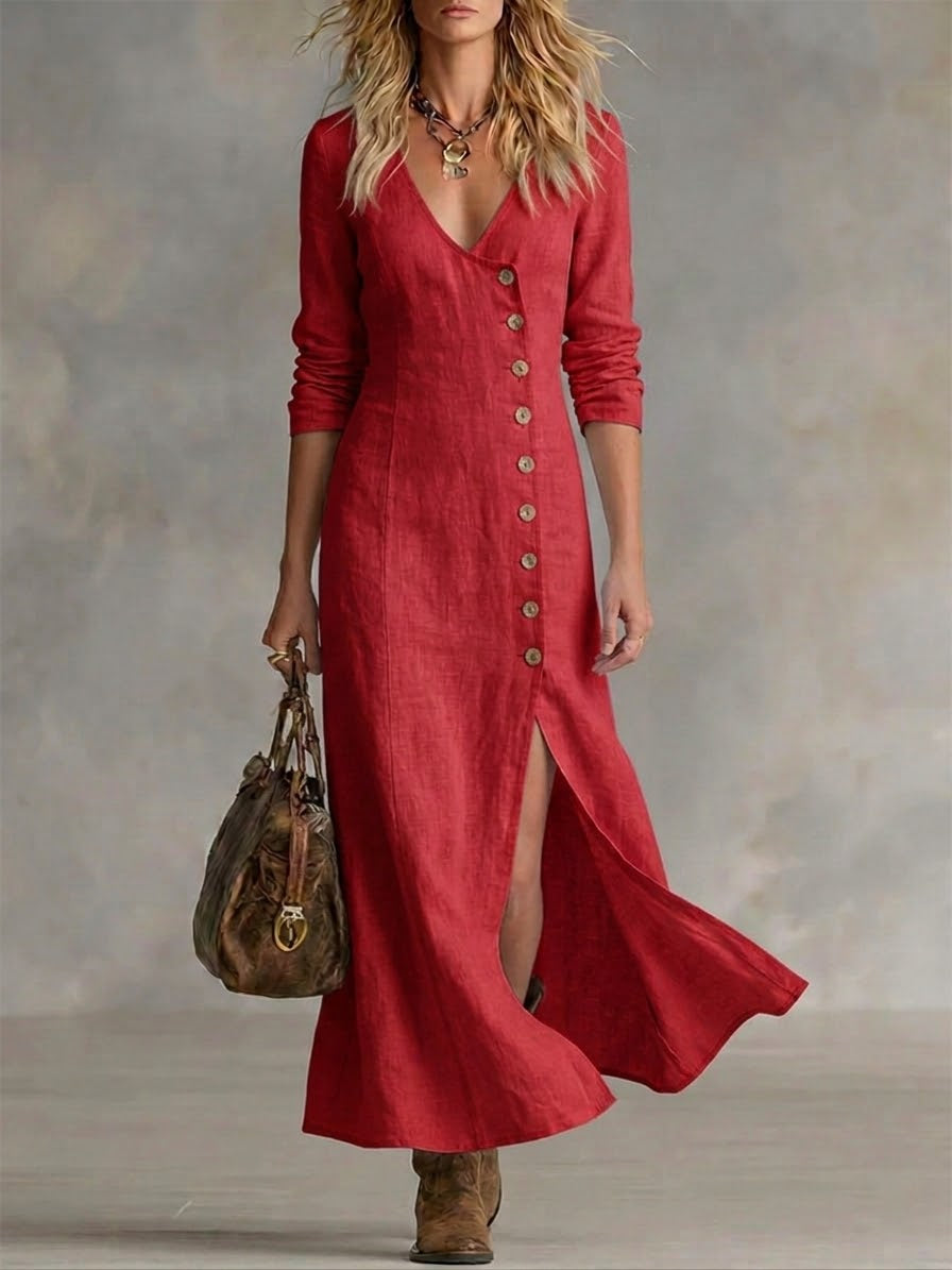Casual Linen Cotton Button Dress
