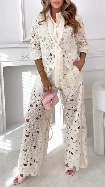 Women's Lapel Hollow-Out Textured Suit