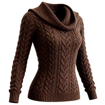 Women's Country Cable Knit Turtleneck Sweater Brown
