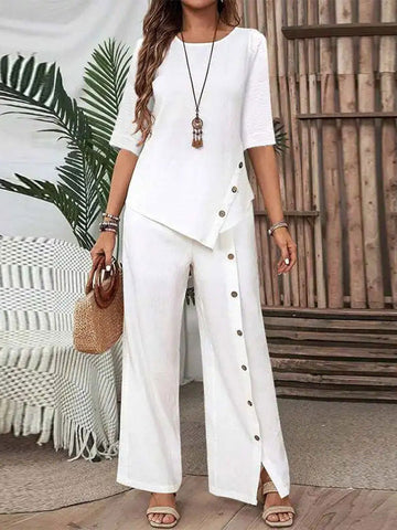 Casual And Cozy Minimalist Linen Two-piece Set