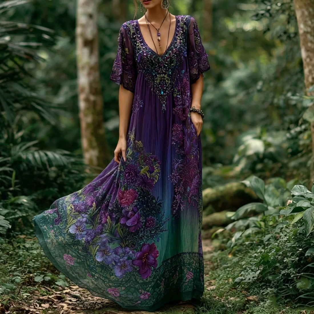 Women's Retro Bohemian Floral Print Dress