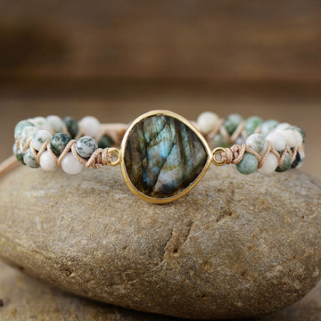 Unisex Labradorite Double Braided N Ethnic Bracelet