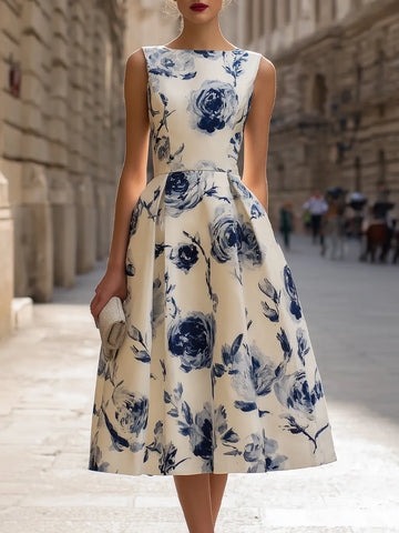 Sleeveless Floral A-Line Midi Dress