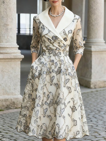 Mooyius Embroidered Mesh Midi Dress With Metallic Leaf Motif