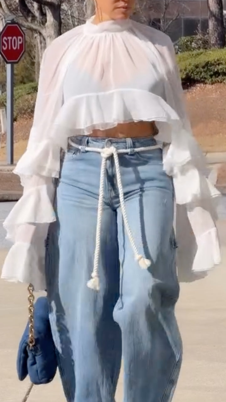 Women's Chiffon Irregular Top & Jeans Casual Set