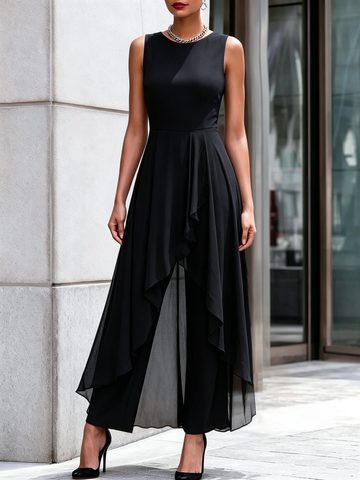 Sleeveless Layered Chiffon Overlay Jumpsuit