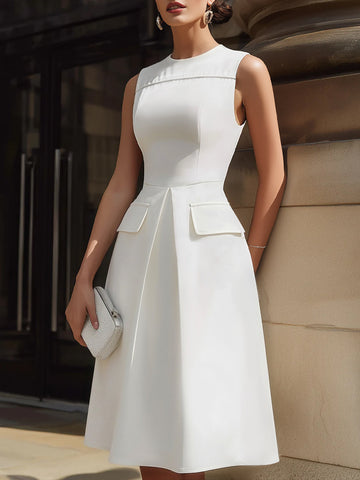 Structured Sleeveless Flap Pocket Midi Dress