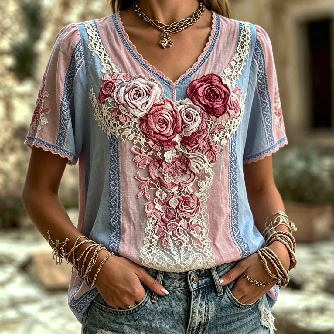 Women's Retro Bohemian Floral Print Cotton Linen Comfortable T-shirt