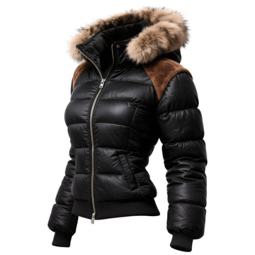 Retro Women's Contrast Color Stitching Fur Collar Stand Collar Hooded Jacket