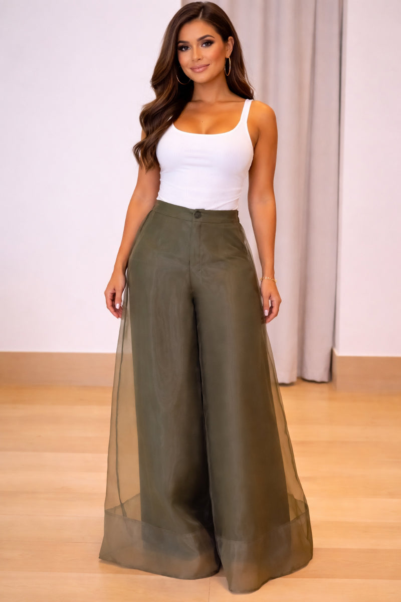 Women's Organza Patchwork Double-Layer Wide-Leg Pants