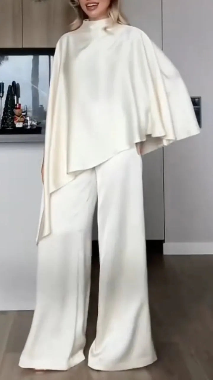 Women's Round Neck Satin Zipper Irregular Elegant Suit