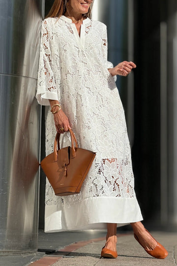 Floral Lace V-Neck Kaftan Midi Dress