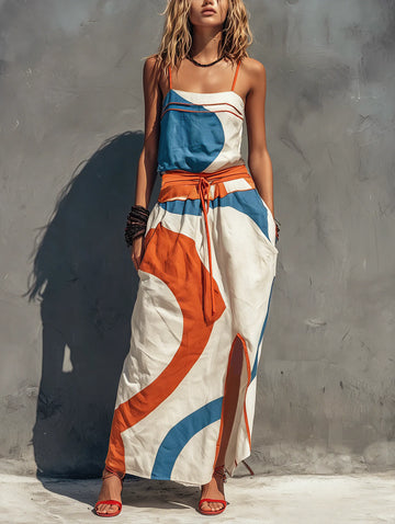 Women's Casual Printed Woven Sleeveless Maxi Dress With Spaghetti Straps MDZ0991F2LXY