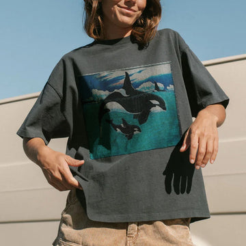 Summer Retro Surf Marine Life Printed Casual Tee