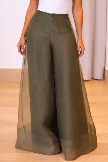 Women's Organza Patchwork Double-Layer Wide-Leg Pants