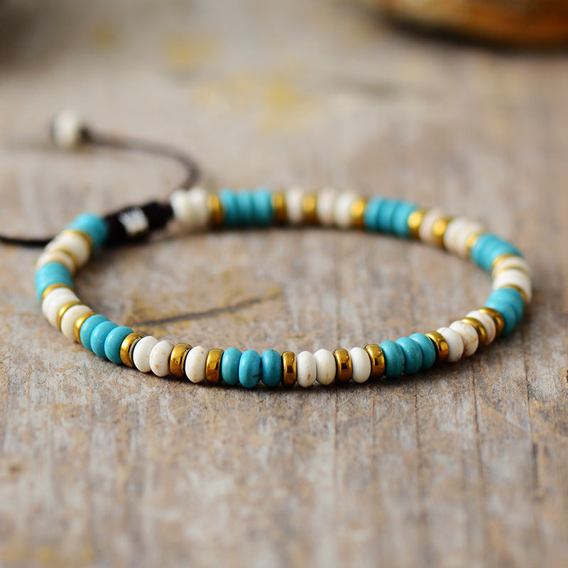 Unisex Natural Turquoise Beaded N Ethnic Bracelet