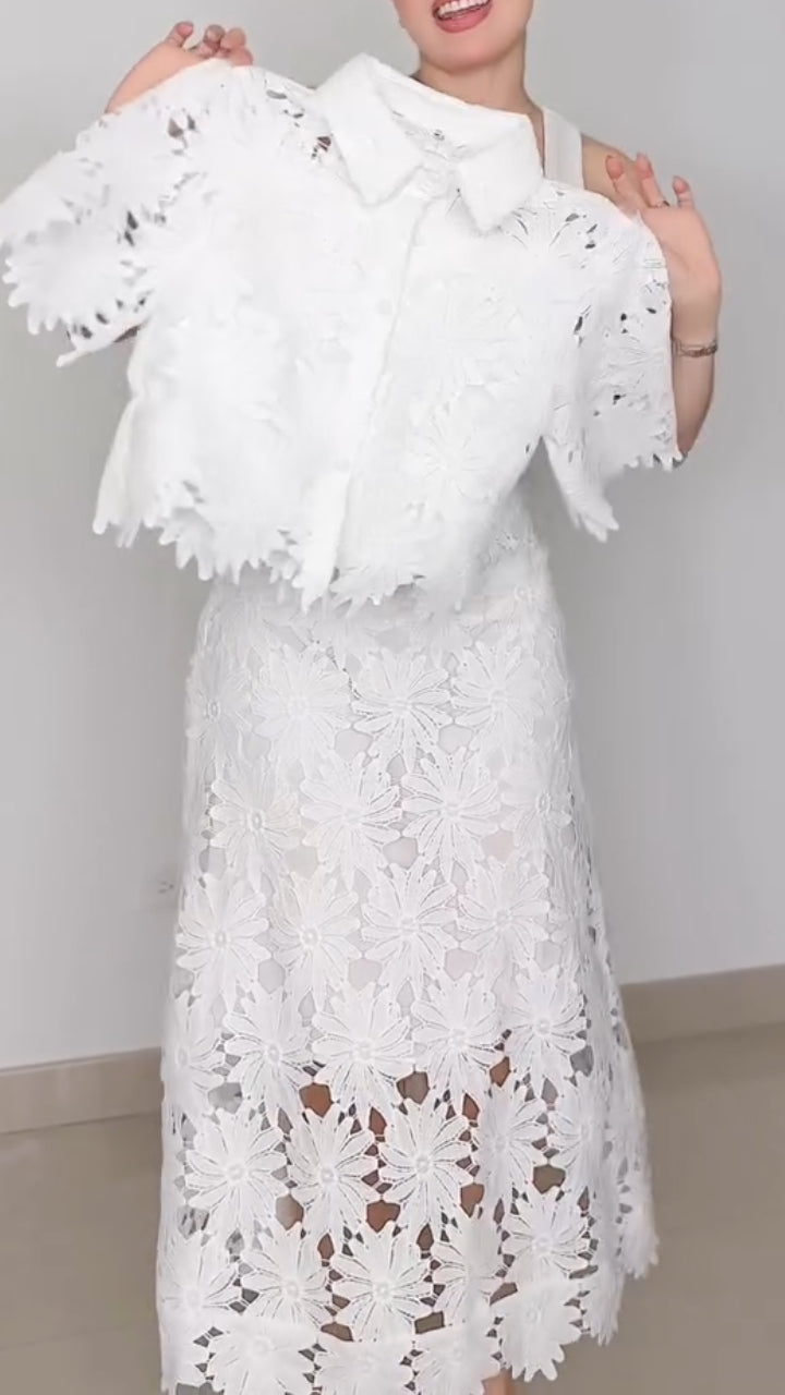 Women's Lapel Cutout Floral Elegant Two-Piece Set