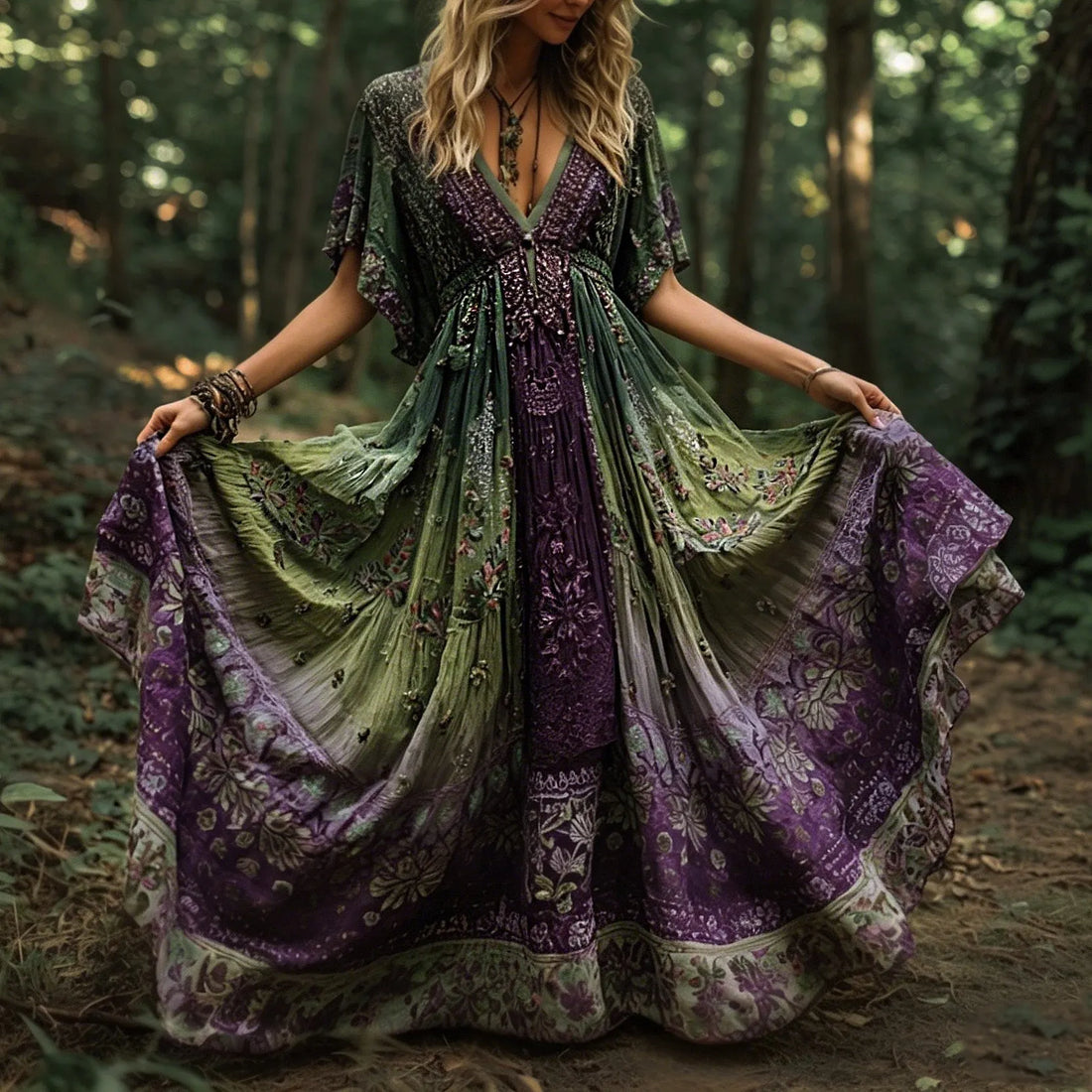 Women's Retro Bohemian Floral Print Dress