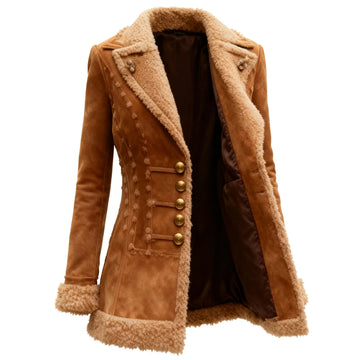 Women's Vintage Button-Down Lambswool Lapel Mid-Length Jacket Top