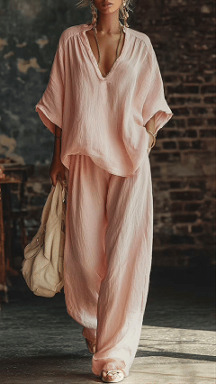 Women's  Relaxed Cotton-Blend Two-Piece Set 3852
