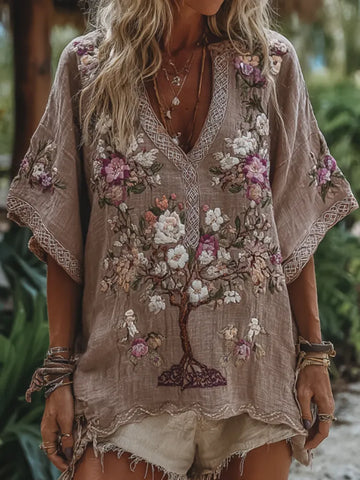 Women's Tribal Tree Of Life With Floral Art Casual Shirt