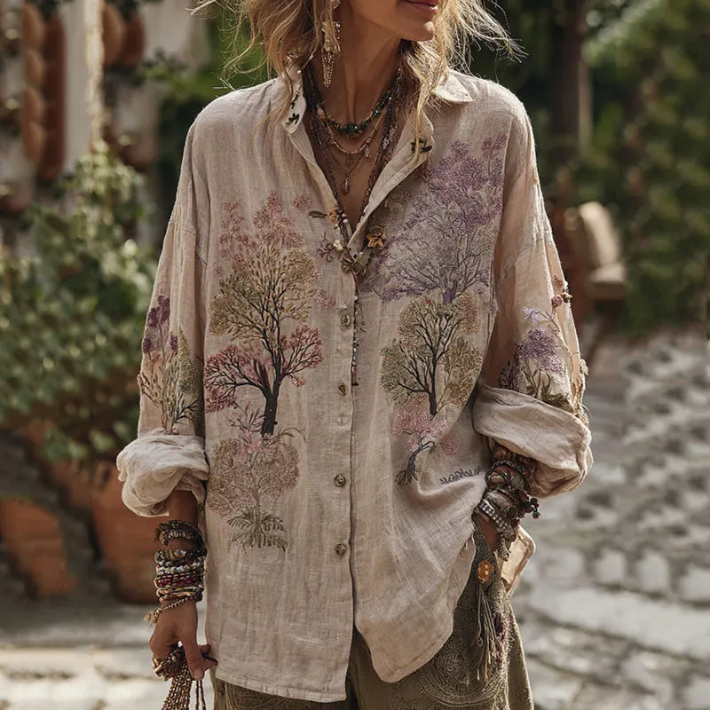 Women's Floral Art Button Down Comfy Shirt