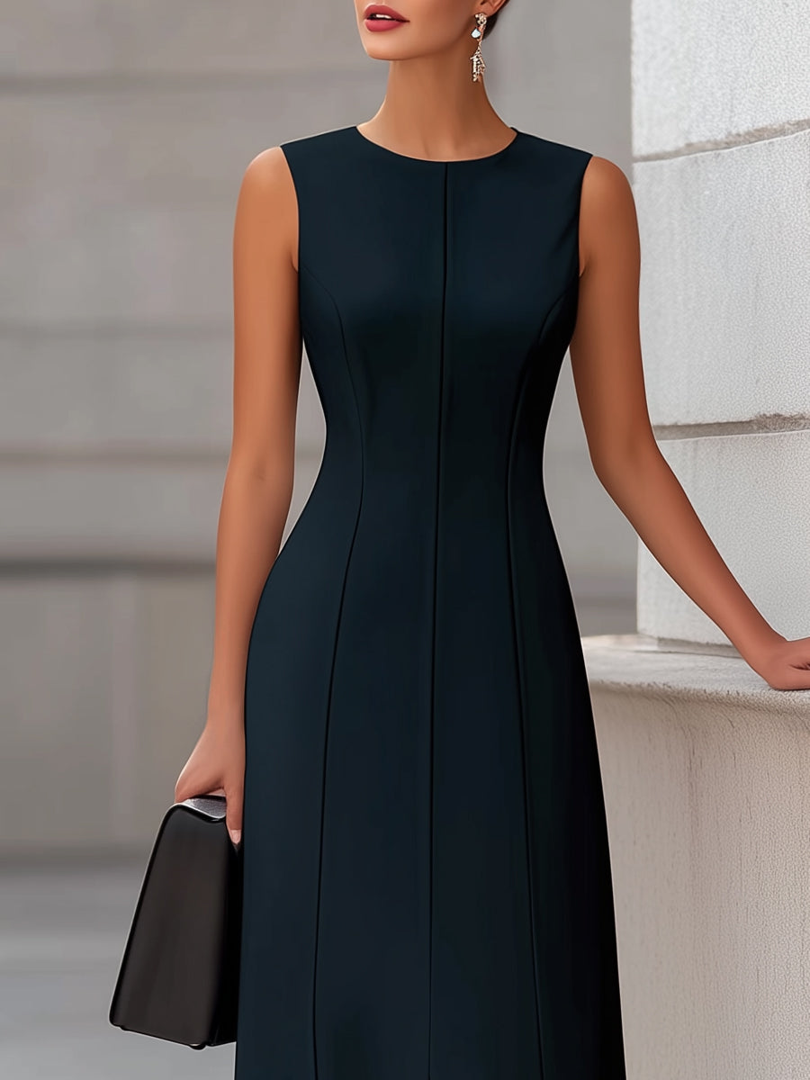 Sleeveless Seam Sculpted Front Slit Maxi Dress
