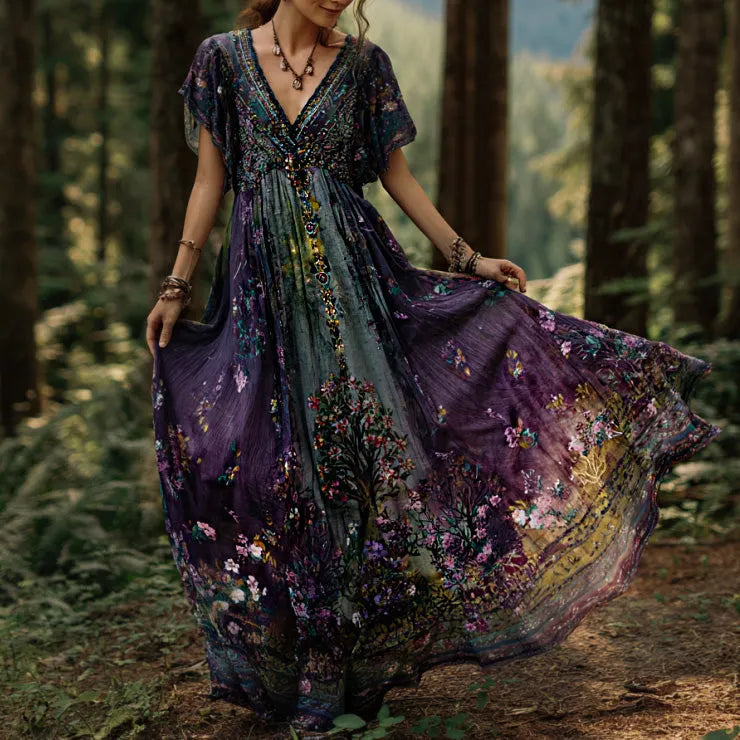 Women's Retro Bohemian Floral Print Dress