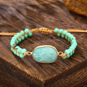 Unisex Egg-shaped Amazonite N Ethnic Bracelet