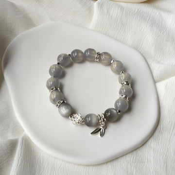 Gray Moonstone Lotus Fishtail Silver Bracelet