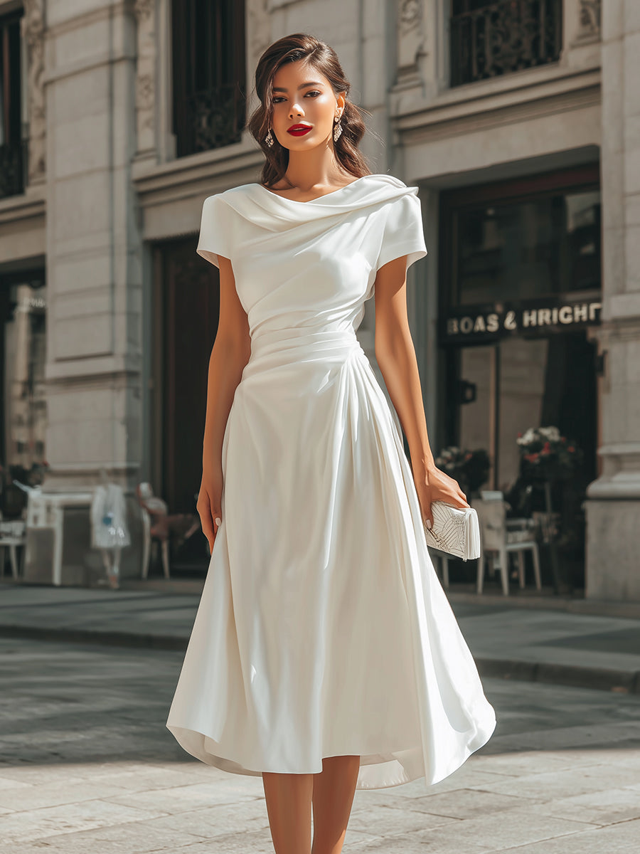 Draped Asymmetric Midi Dress