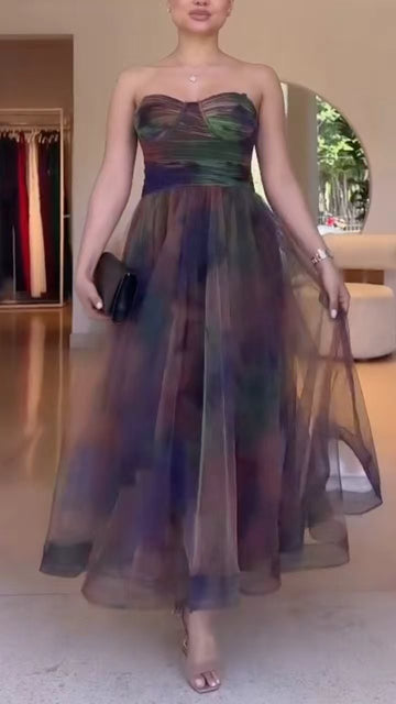 Women's Vintage Ombré Mesh Strapless Dress