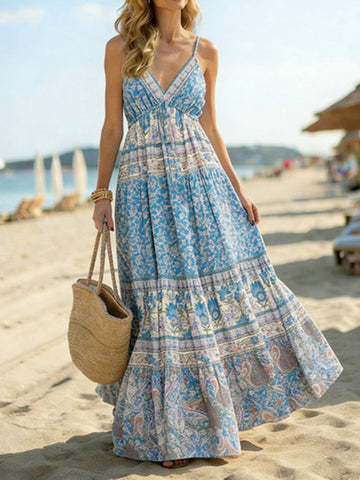 Boho Paisley Patchwork Patterns Maxi Suspender Dress