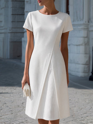 Pleated Panel Short Sleeve A-Line Dress