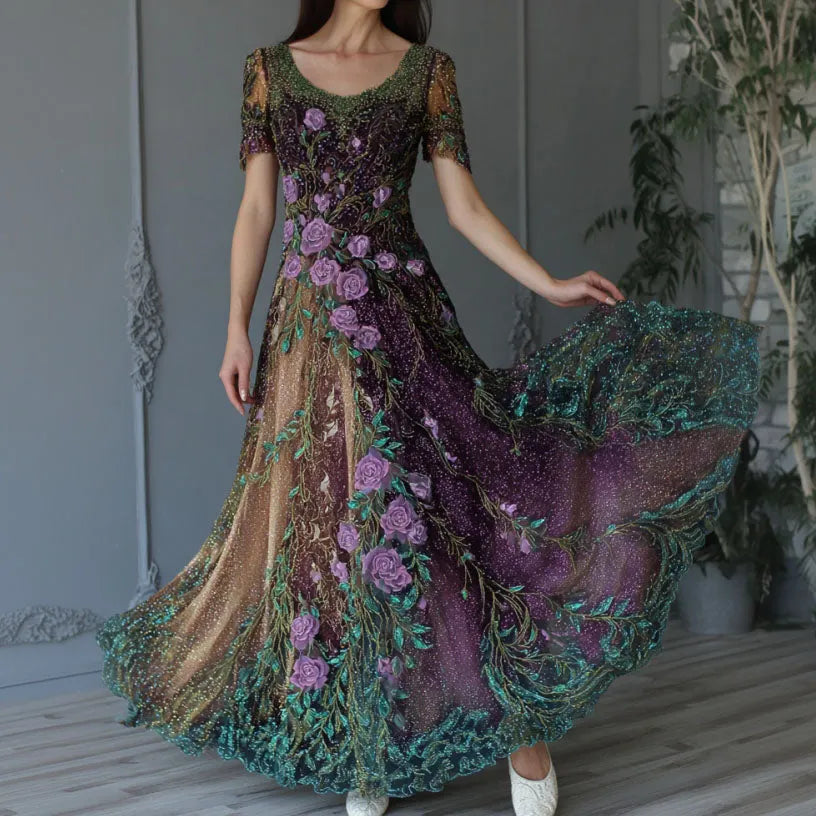 Women's Retro Exquisite Sparkling Floral Embroidered Casual Cotton Linen Dress