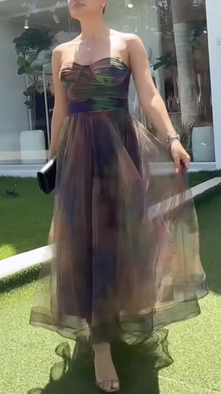Women's Vintage Ombré Mesh Strapless Dress