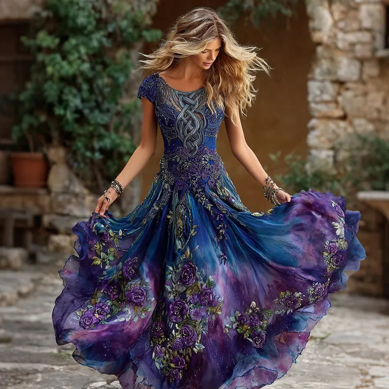 Women's Retro Viking Celtic And Floral Pattern Casual Dress