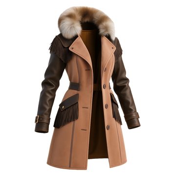Vintage Leather Coat With Fur Collar And Fringe Details